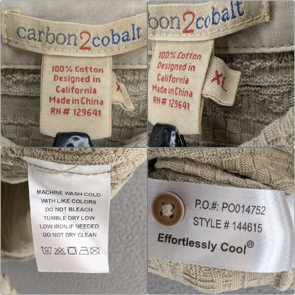 Carbon 2 Cobalt Dunes Shirt Mens Beige Textured Knit Short Sleeve Size XL - Picture 4 of 7